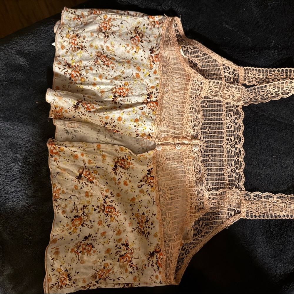 Intimately By Free People Lovelorn Cropped Pajama Camisole Size XS daisy combo